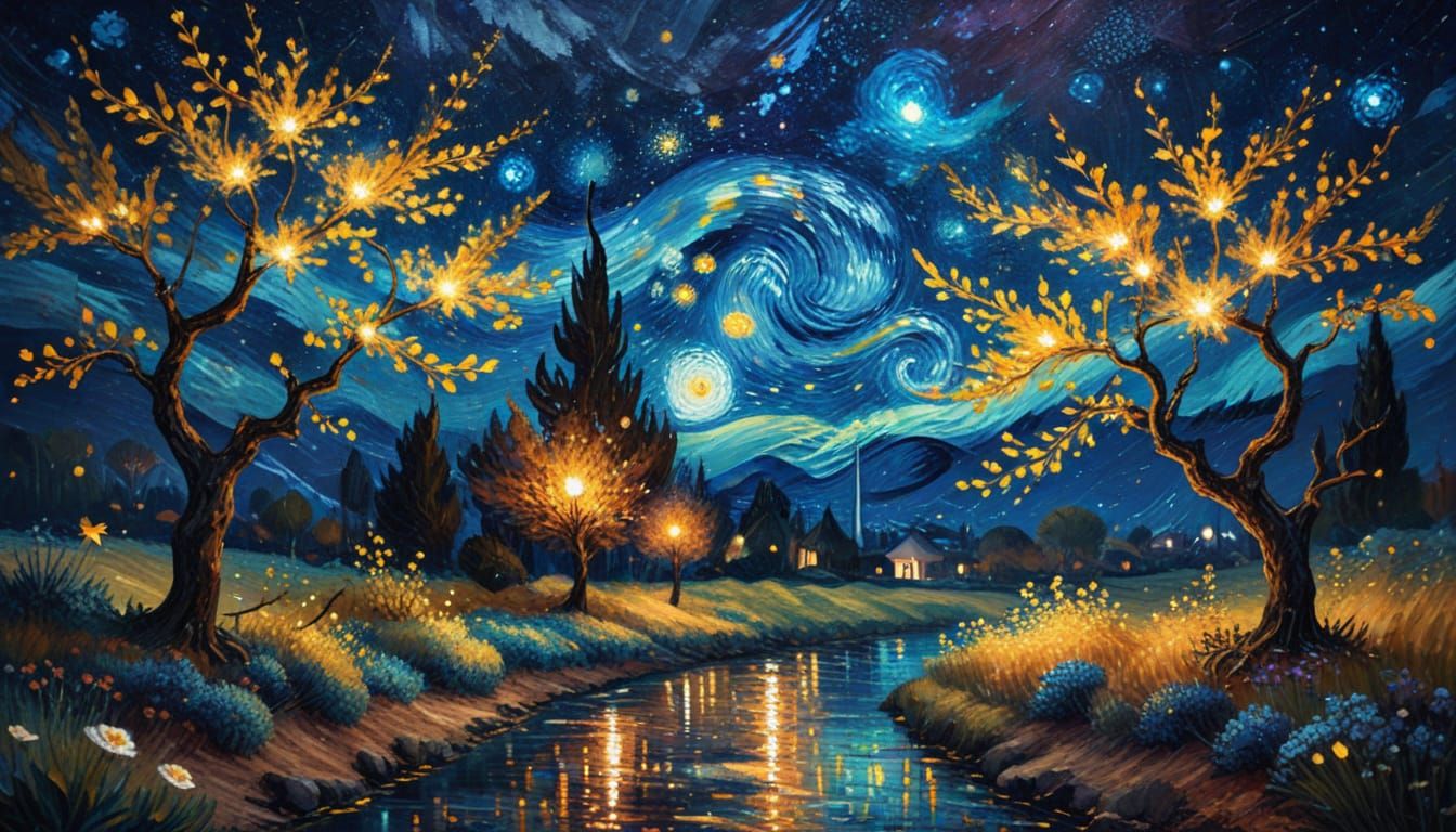 Vibrant Neo-Impressionist Street Scene at Night