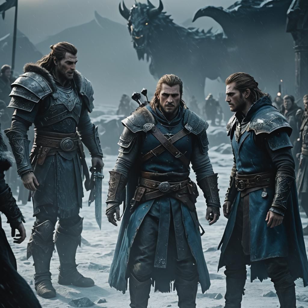 Cinematic Skyrim Scene with Vampire and Leaders