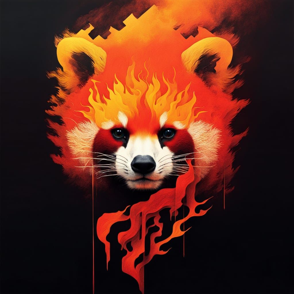 Surreal Silhouette of a Fiery Red Panda