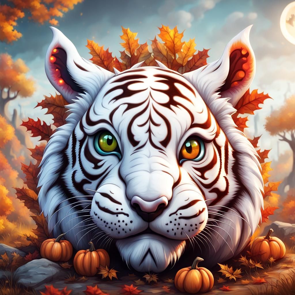 Cute Halloween Tiger Triceratops in Airbrush Style