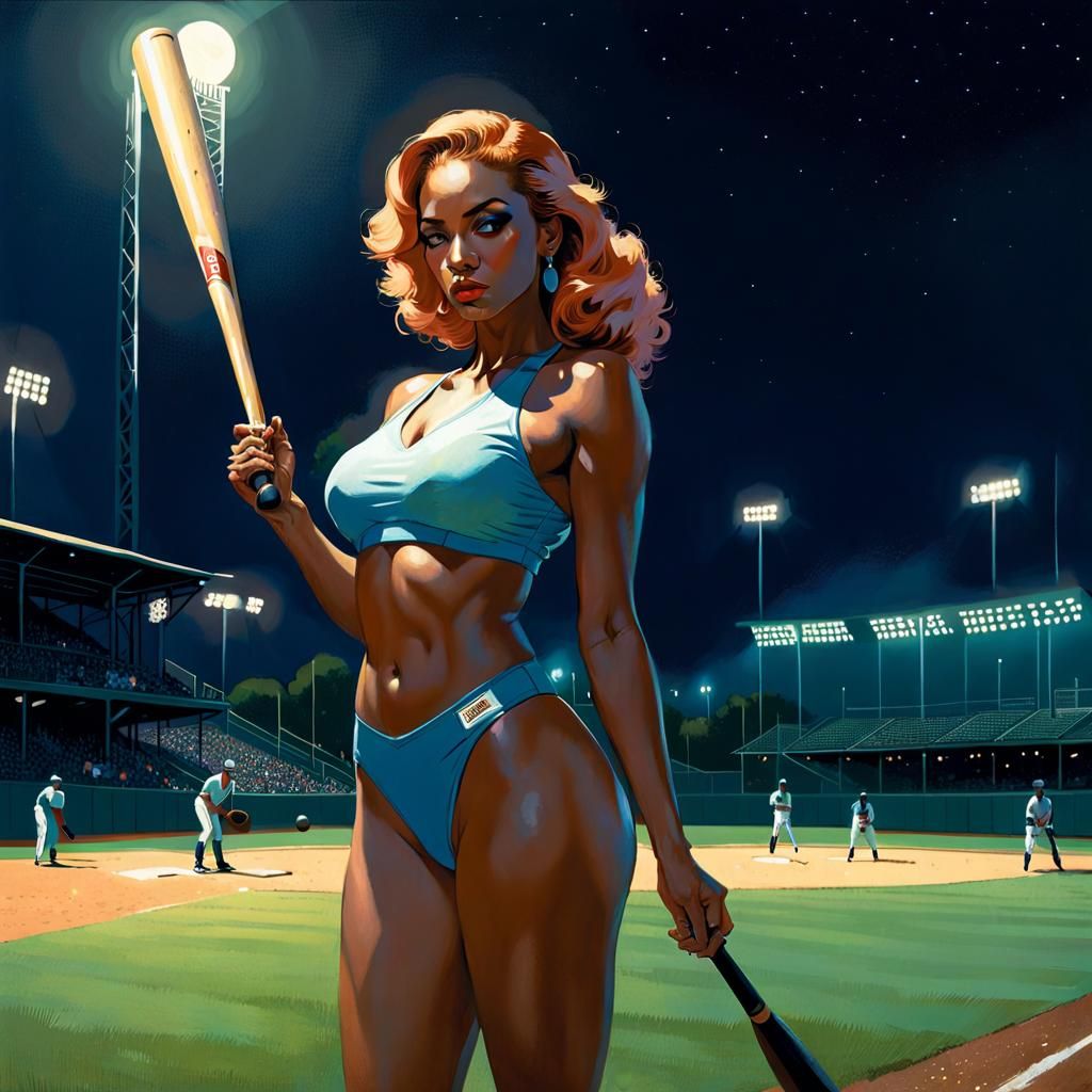 Provocative Baseball Field Pose, Fine Art Illustration