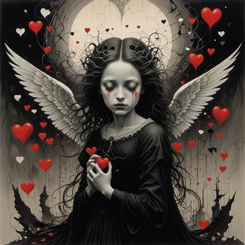 Surrealist Valentine's Day Drawing in Rayograph Style with G...