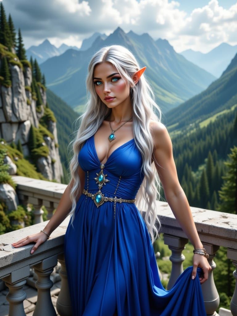 Elven Princess Overlooks Forested Valley