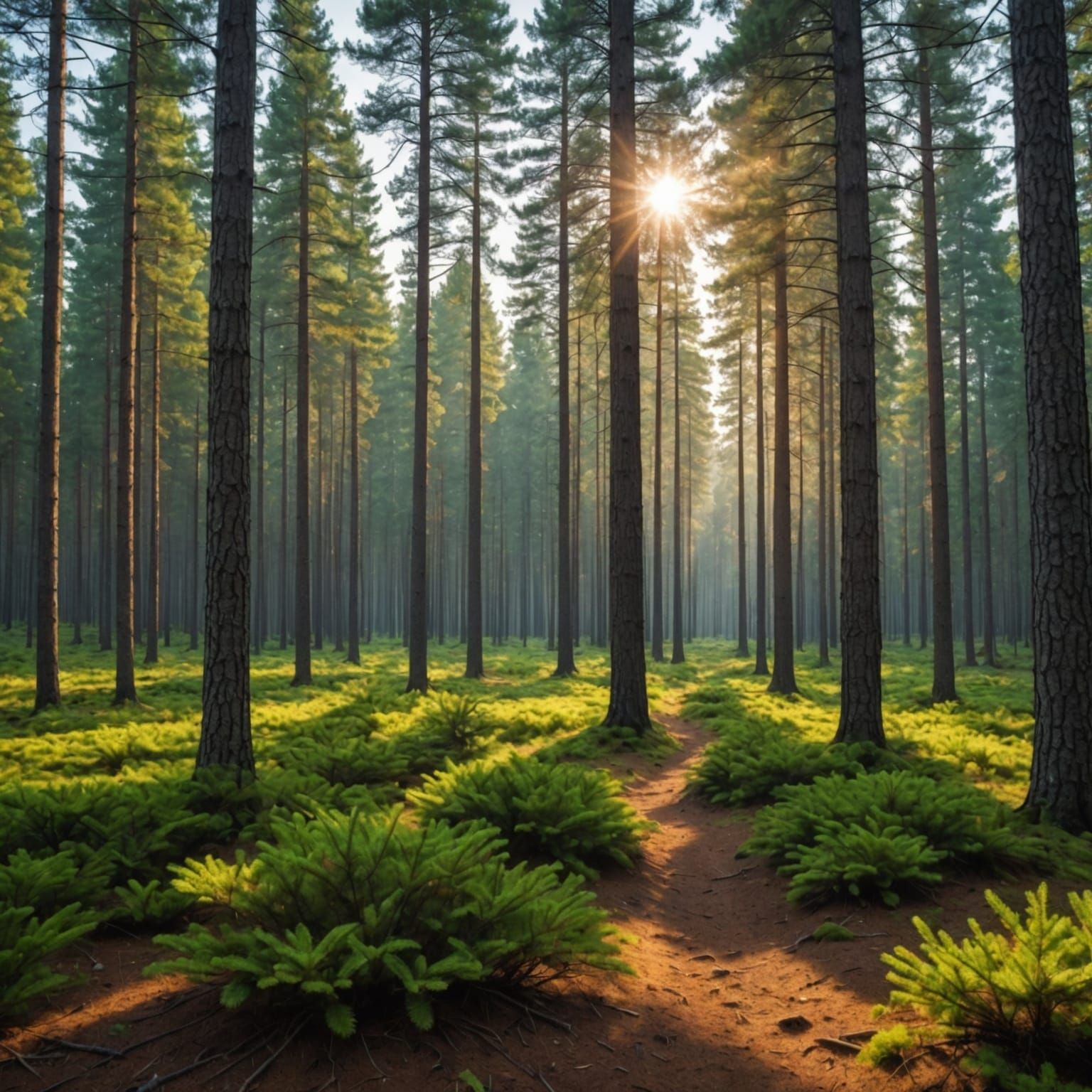 Morning Light Through a Pine Forest