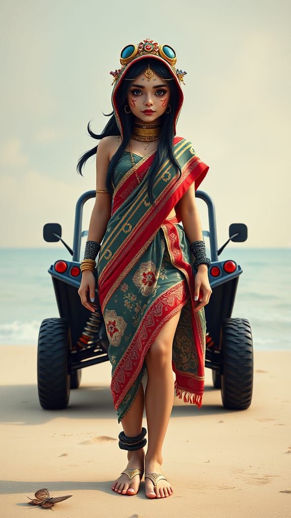 Steampunk Mecha Woman with Beach Buggy