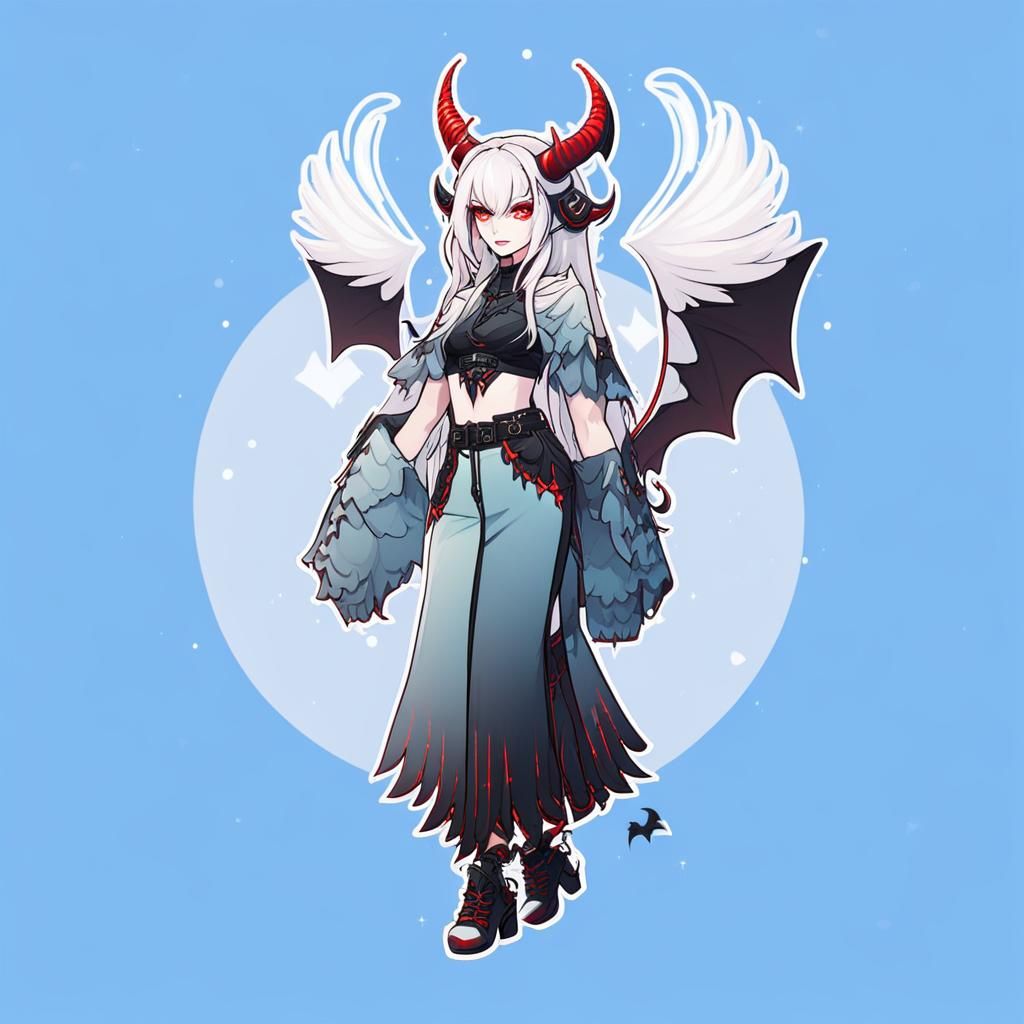 Demon Character with Horns and Wings in Digital Art