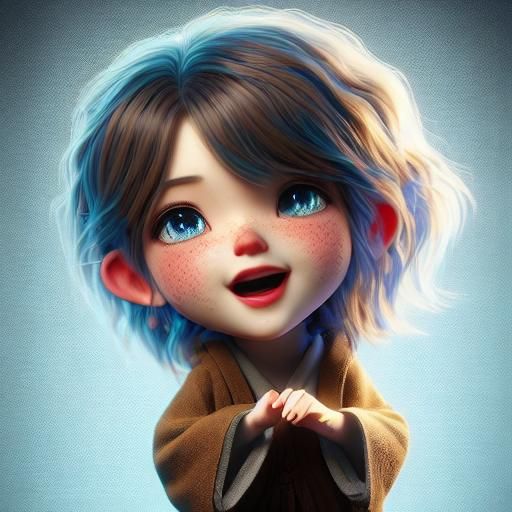 Laughing Chibi Portrait in Pastel Colors