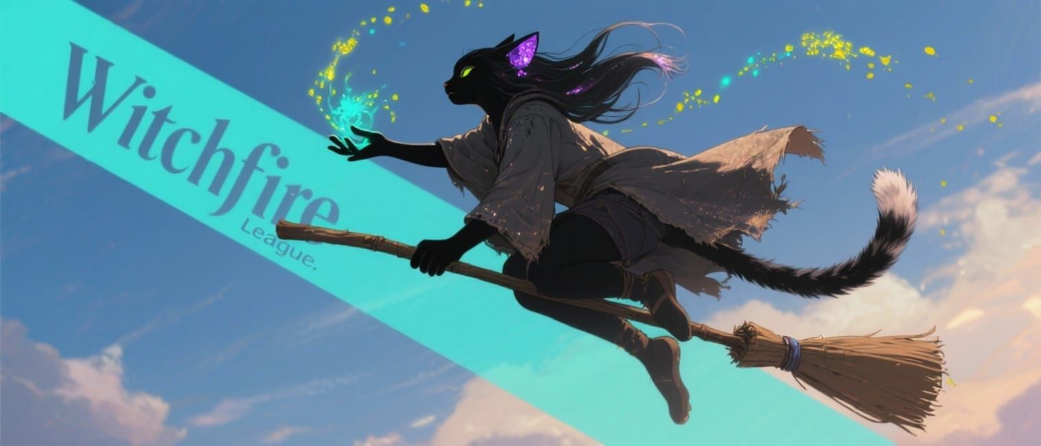 Anthropomorphic Lynx Witch Soaring on Broomstick