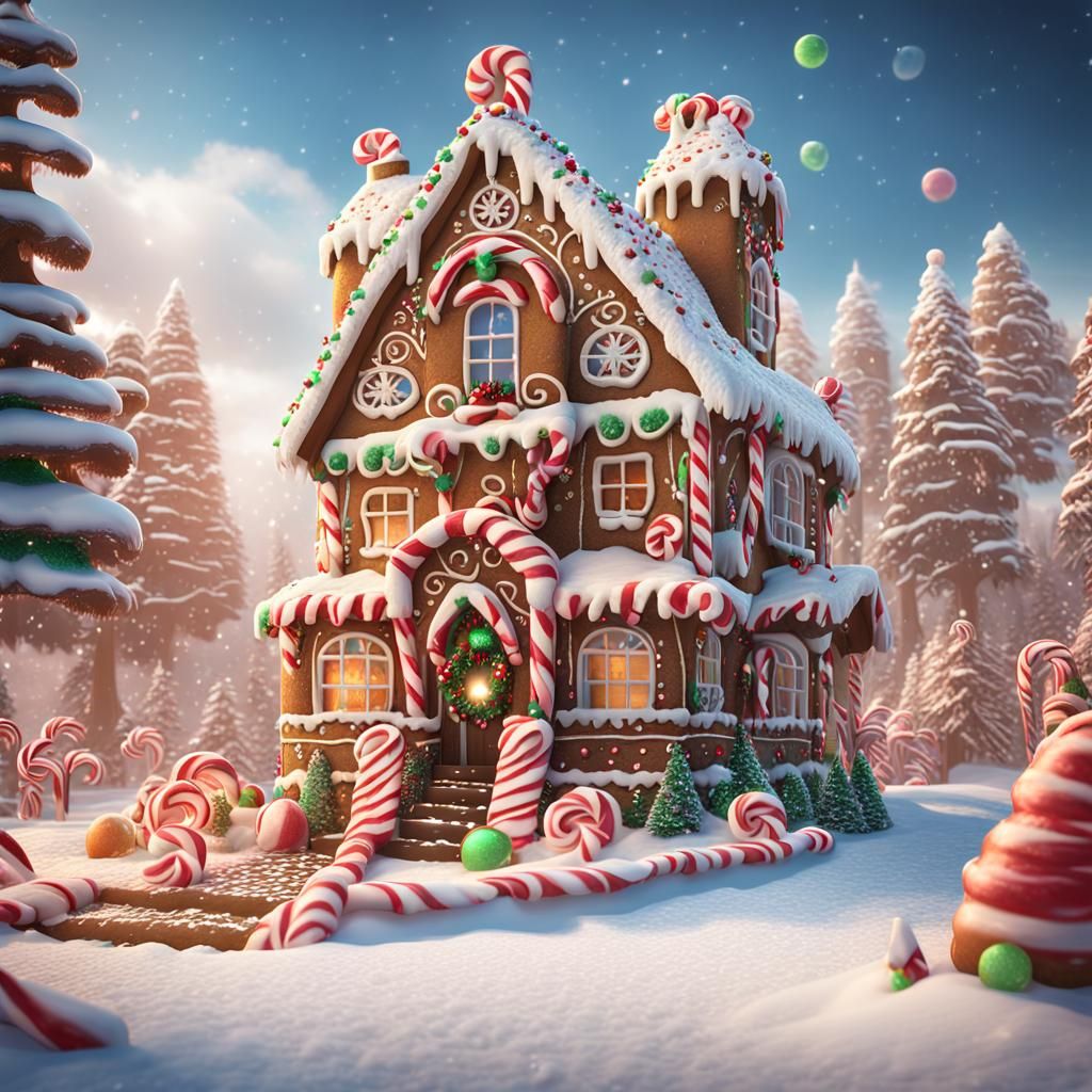 Gingerbread House in Winter Wonderland, Fantasy Concept Art