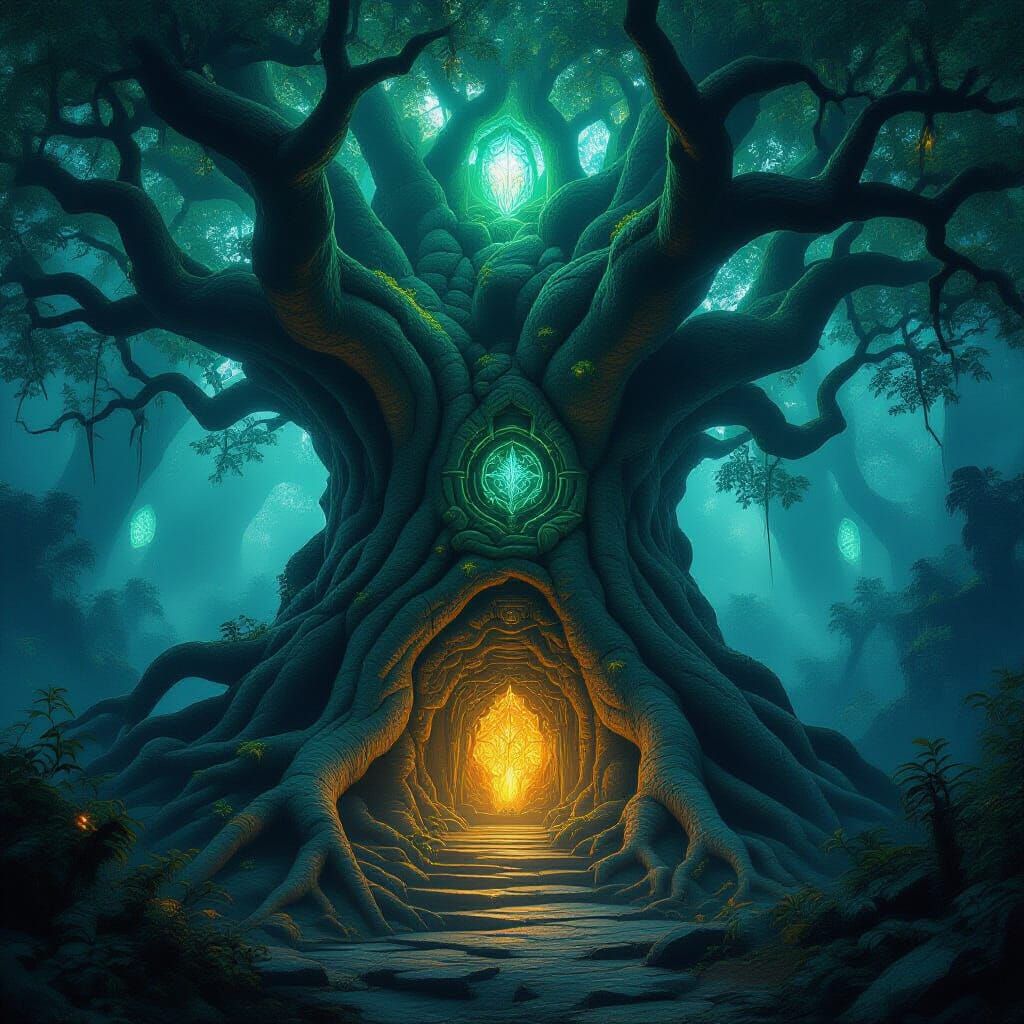 Ancient Tree Sanctuary: Dark Fantasy Concept Art