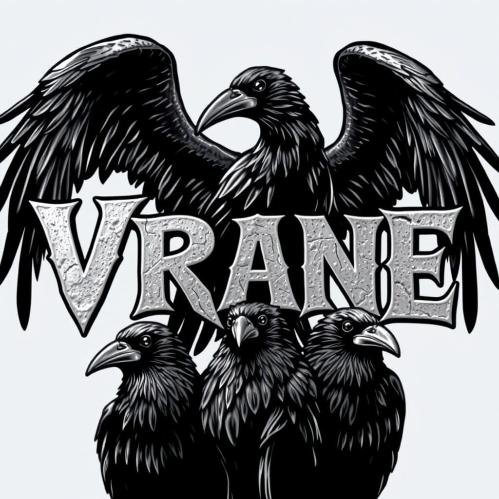 Stylized VRANE Logo with Whimsical Crows