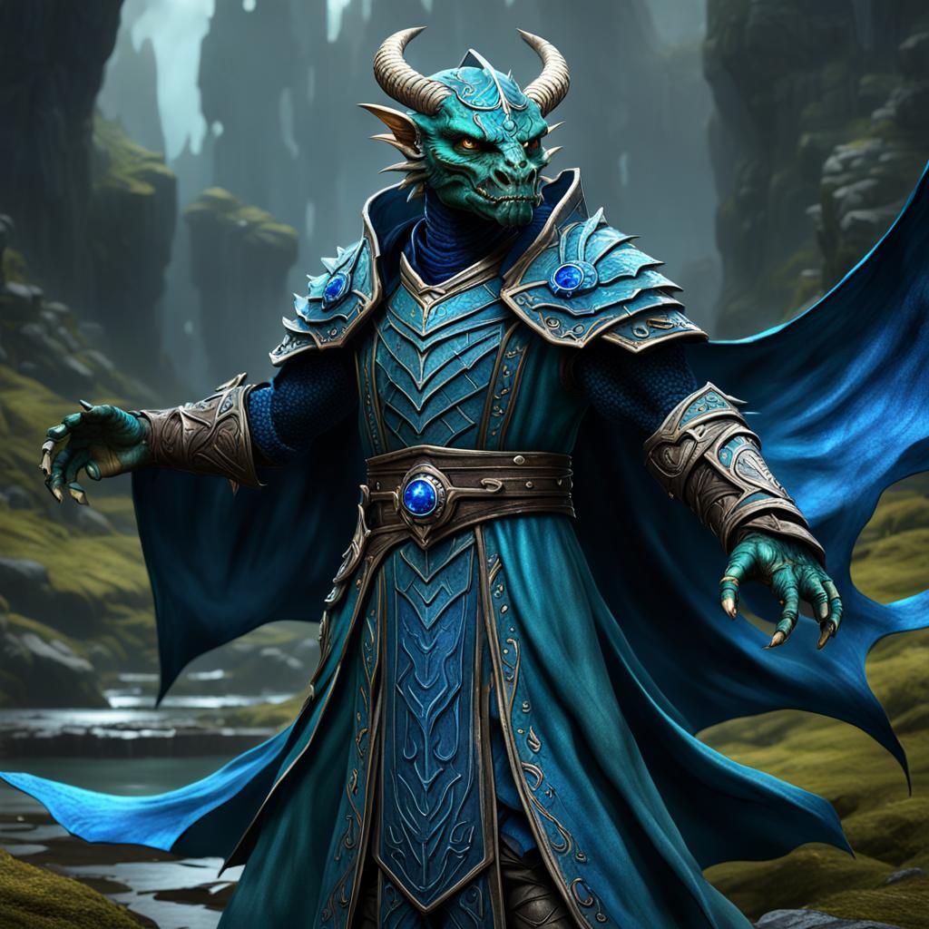 Dragonborn Sorcerer in Detailed Matte Painting Style