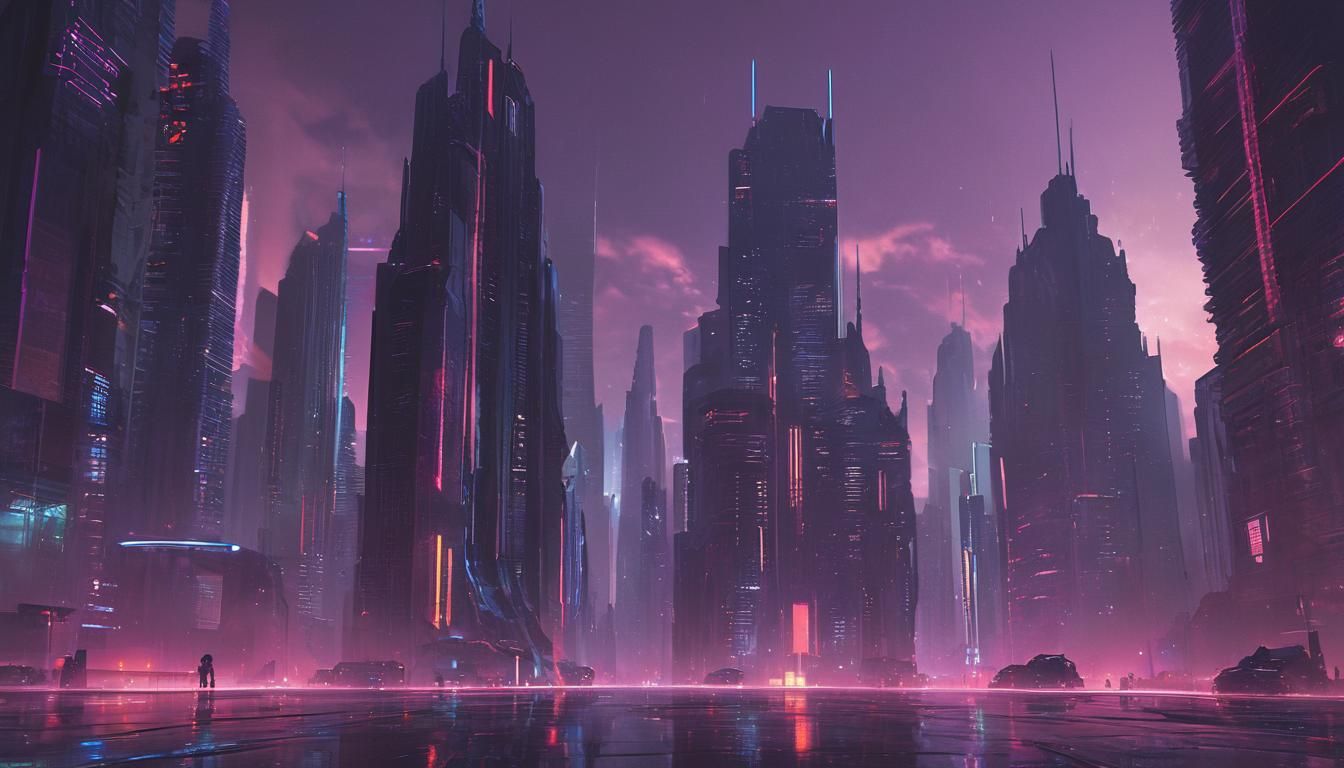 Futuristic Cityscape on Alien Planet in Cyberpunk Style
