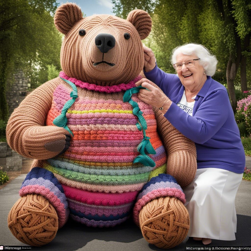 Knitting Grandma Creates Giant Bear Portrait
