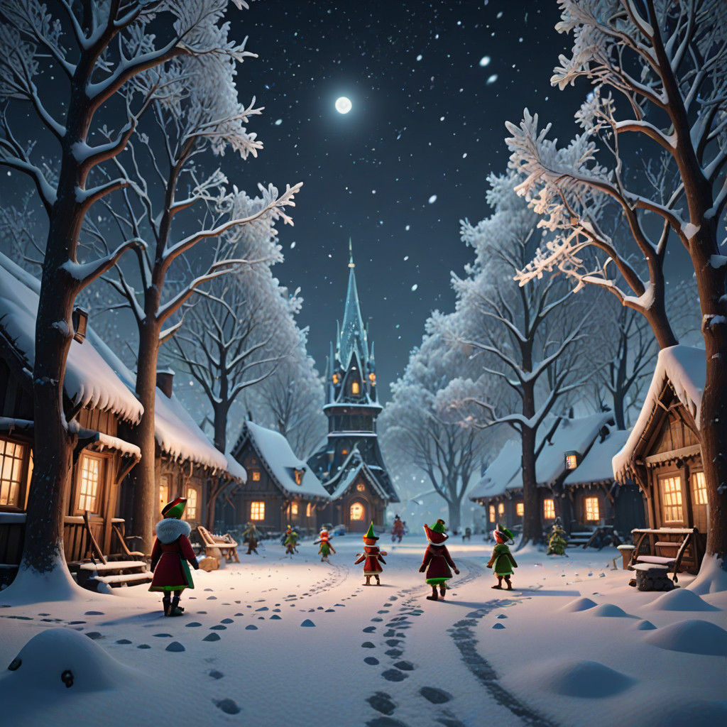 Whimsical Winter Wonder in Vibrant Digital Art