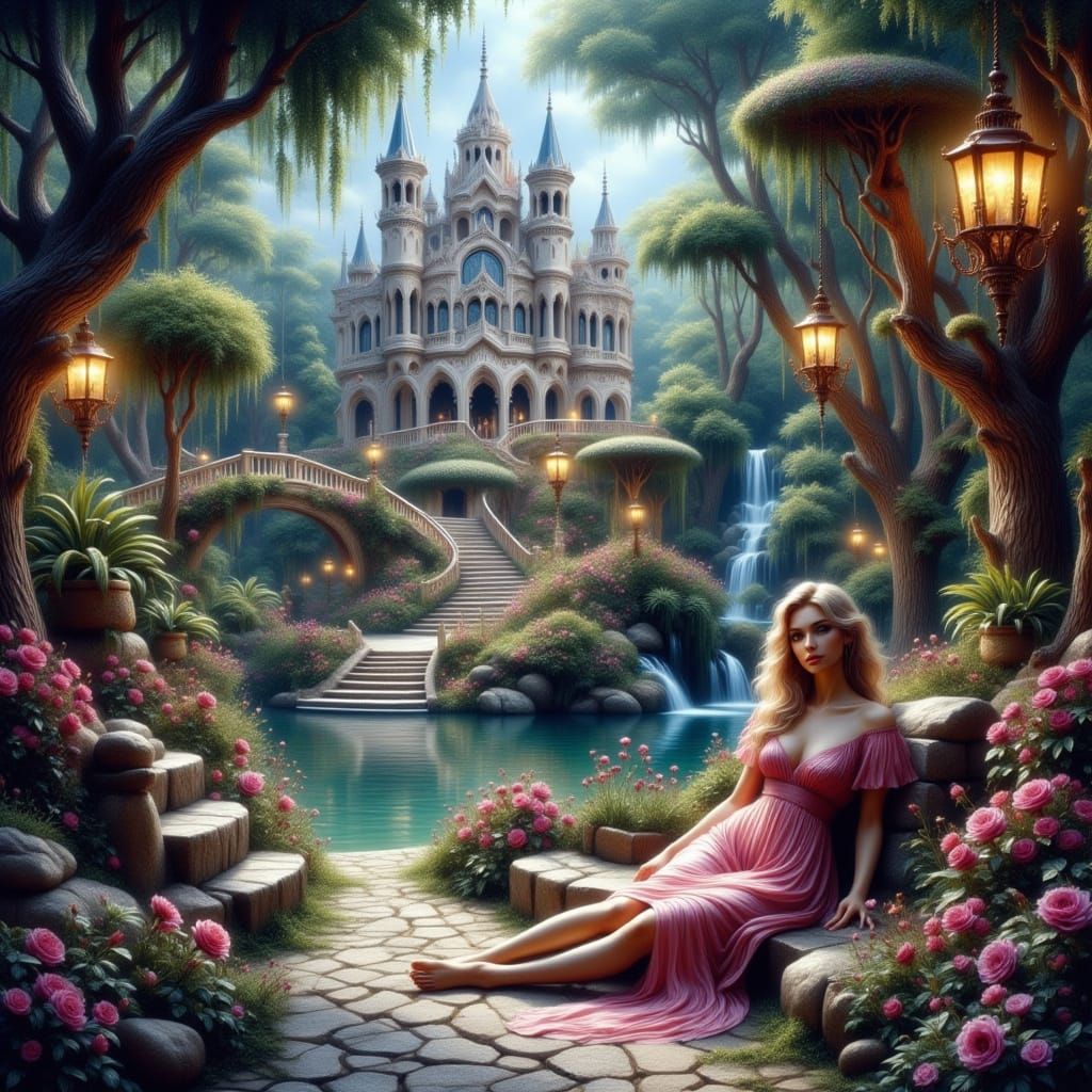 Ethereal Fantasy Angel in a Vibrant Gaudi Palace