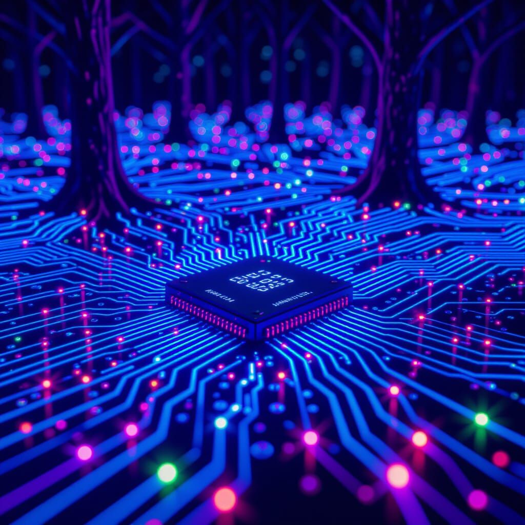 Glowing LED Forest on Breadboard Circuitry