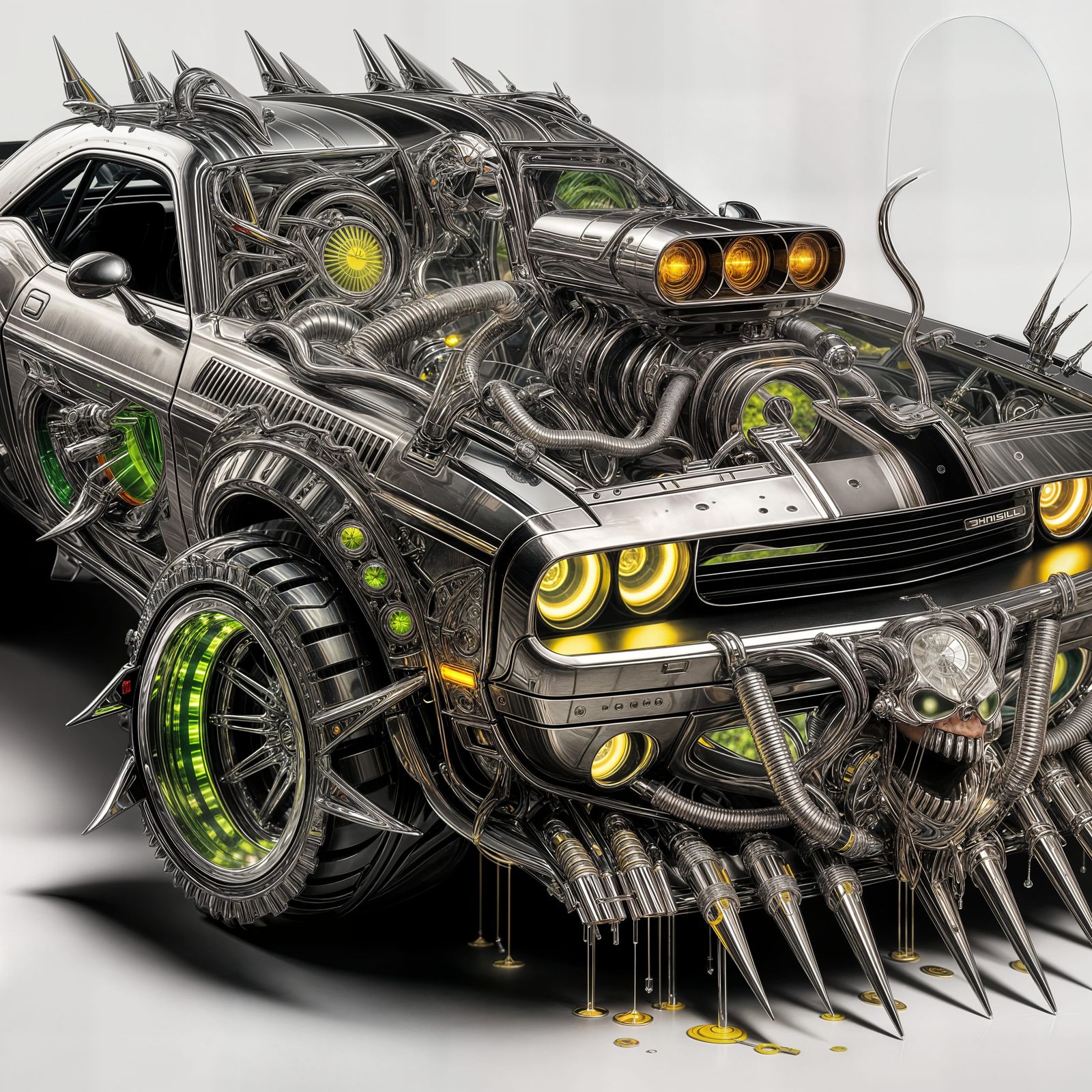 Heavily Modified Muscle Car with Biomechanical Horror Elemen...