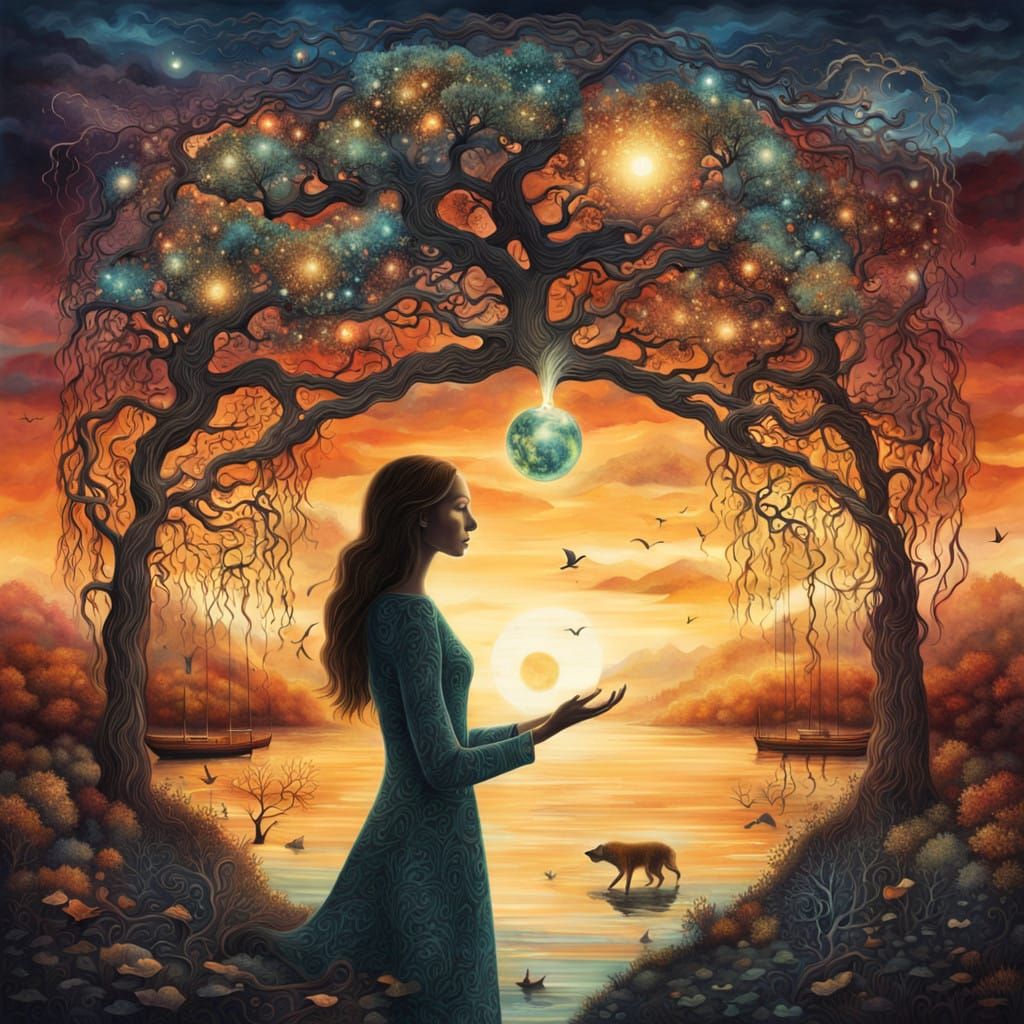 Glowing Human Connection in a Dreamlike Landscape