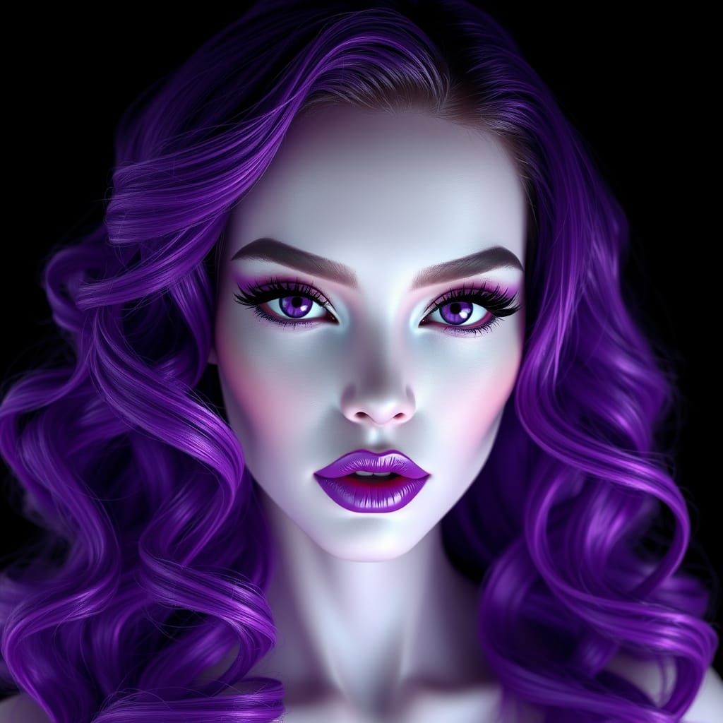 Glamorous Woman with Purple Eyes in Hyperrealistic 3D