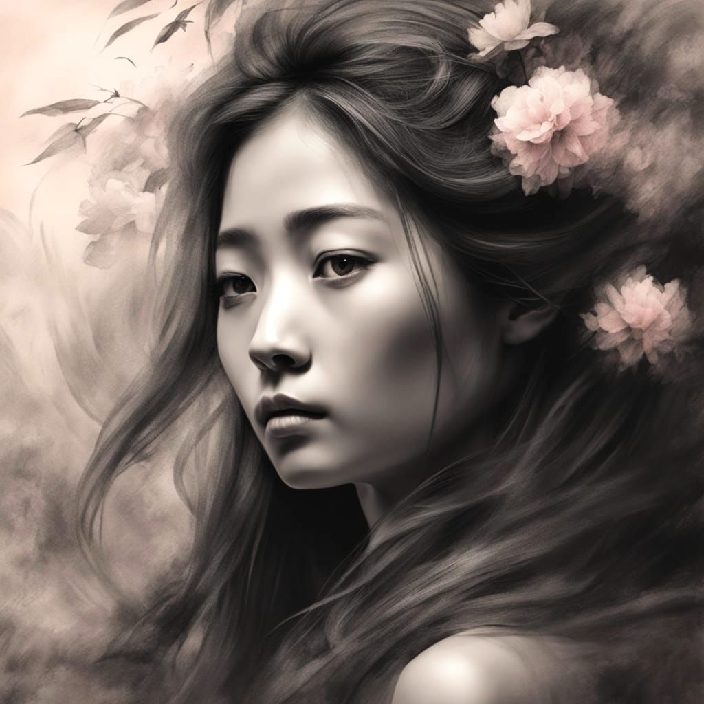 Majestic Chinese Goddess in Charcoal Splendor