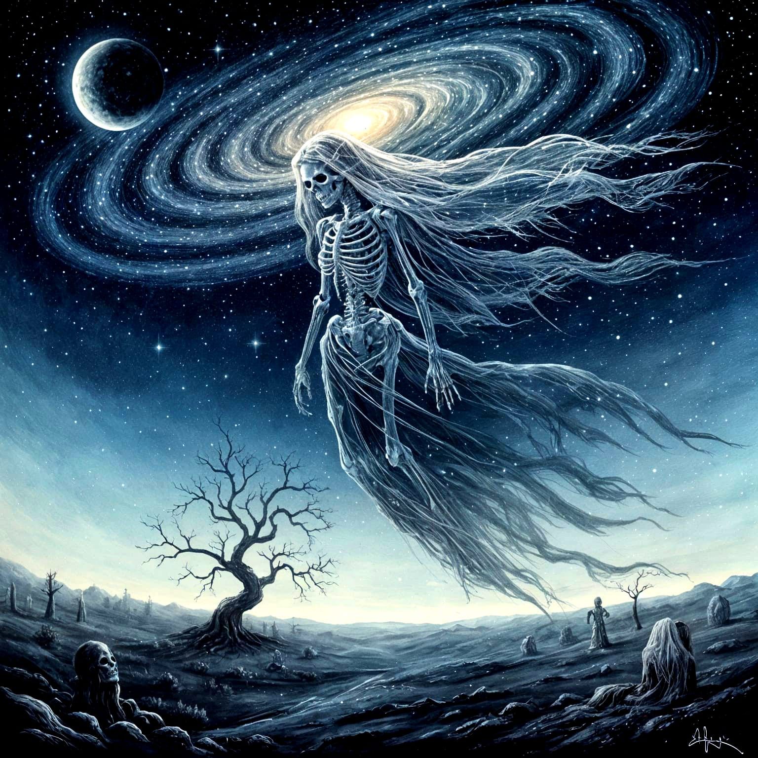 A ghostly skeleton bride.