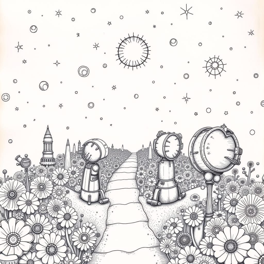 Robots in a Vibrant Floral Oasis