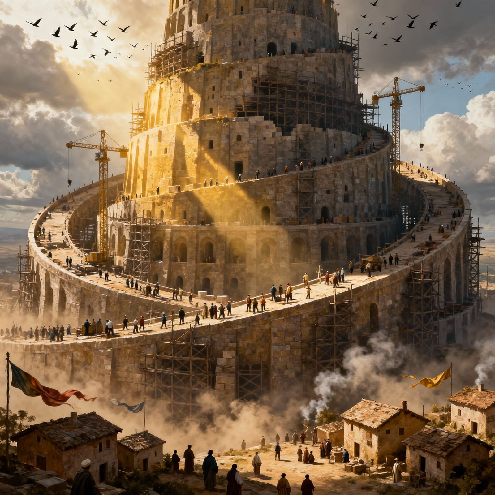 Tower of Babel Construction: Hyperrealistic Epic