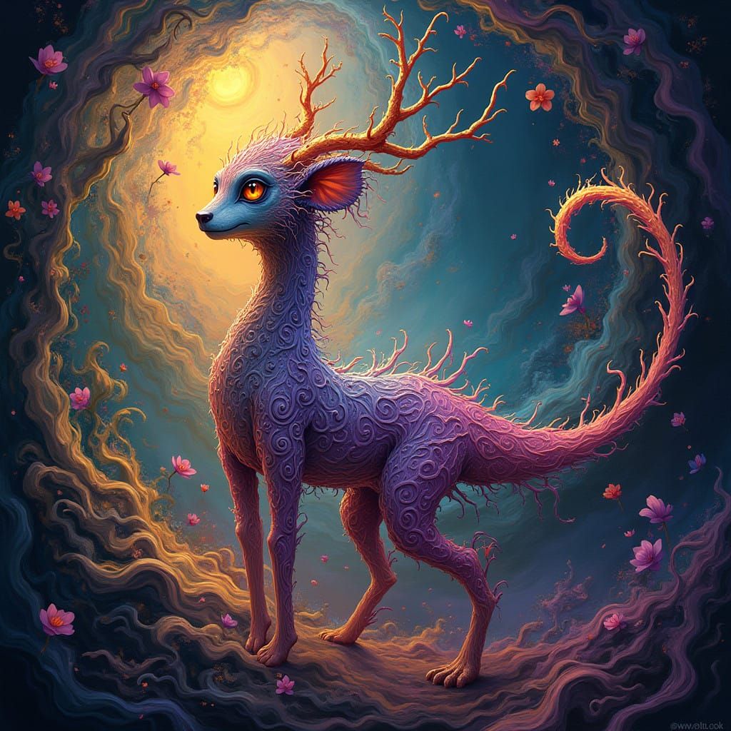 Dreamlike Creature Emerges from Swirling Vortex in Opulent S...