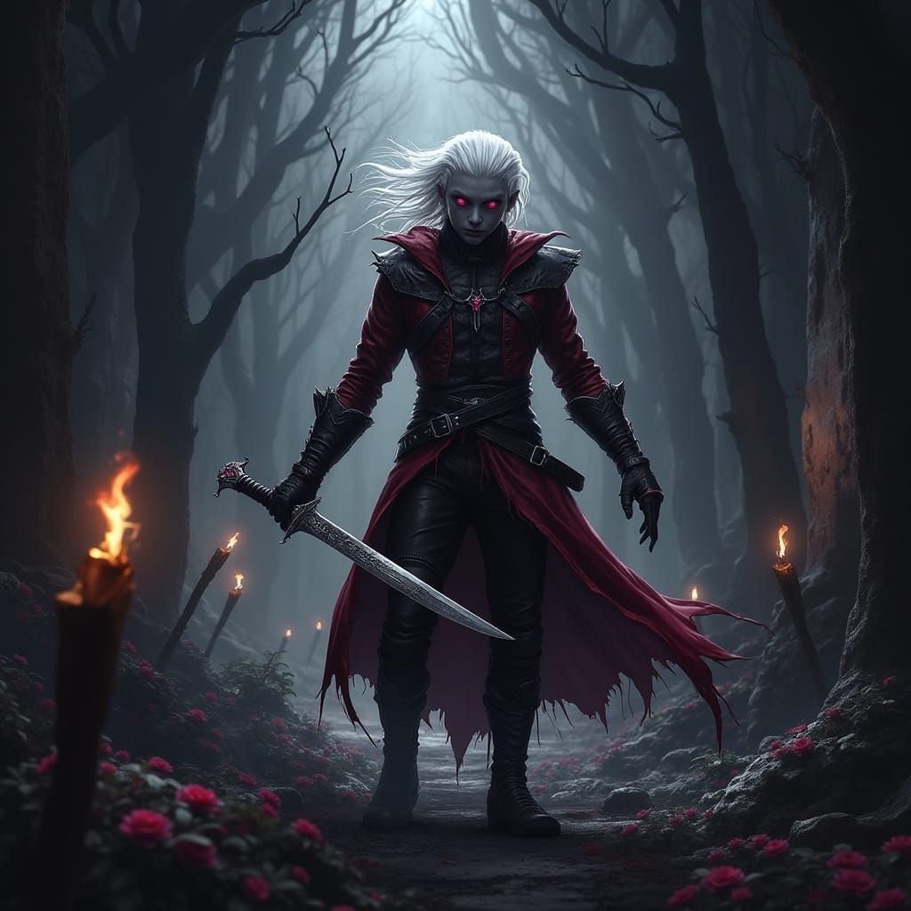 Drow Elf Lost in Forgotten City, Gothic Style