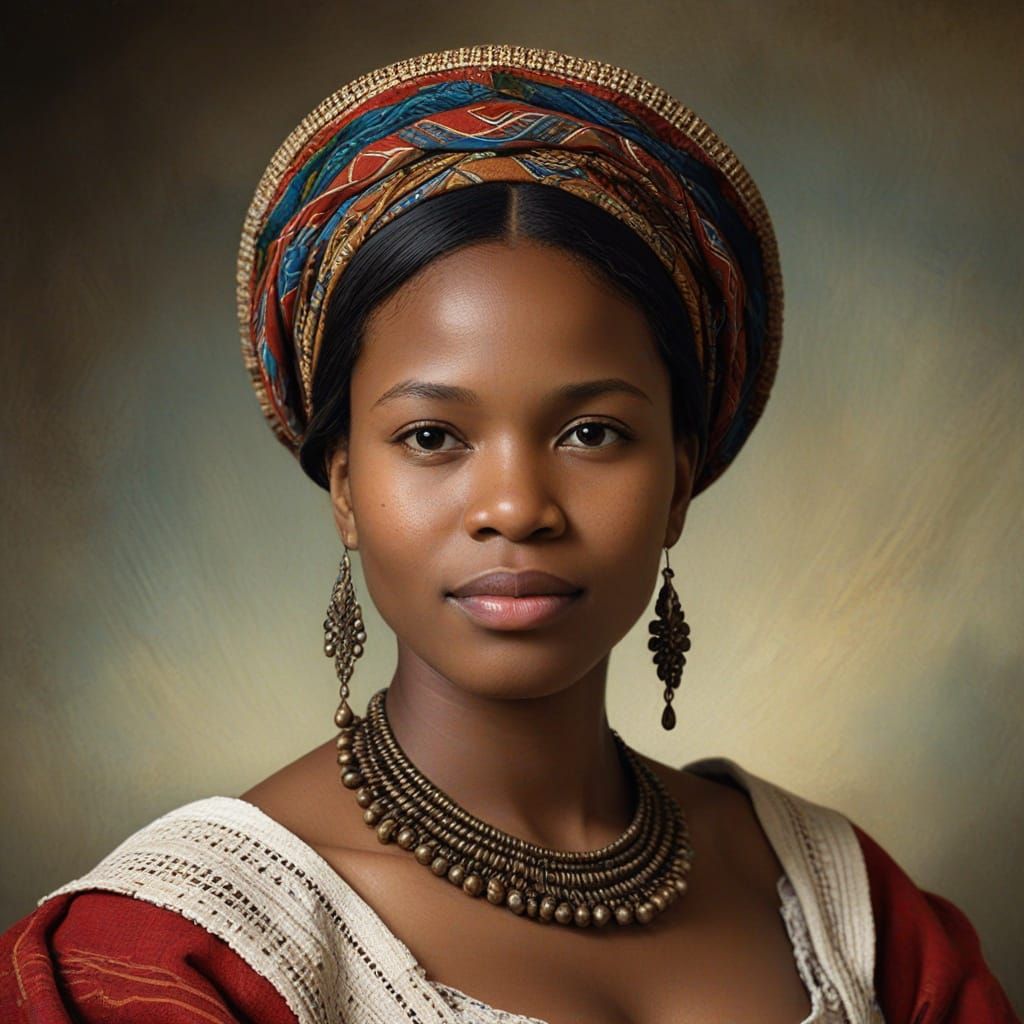 Sotho Woman Portrait in Classical Oil Painting Style
