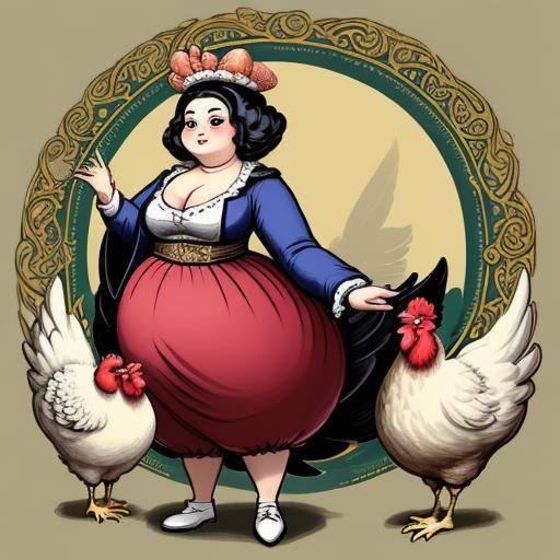 Semi-Anthropomorphic Chicken Woman with Chickens