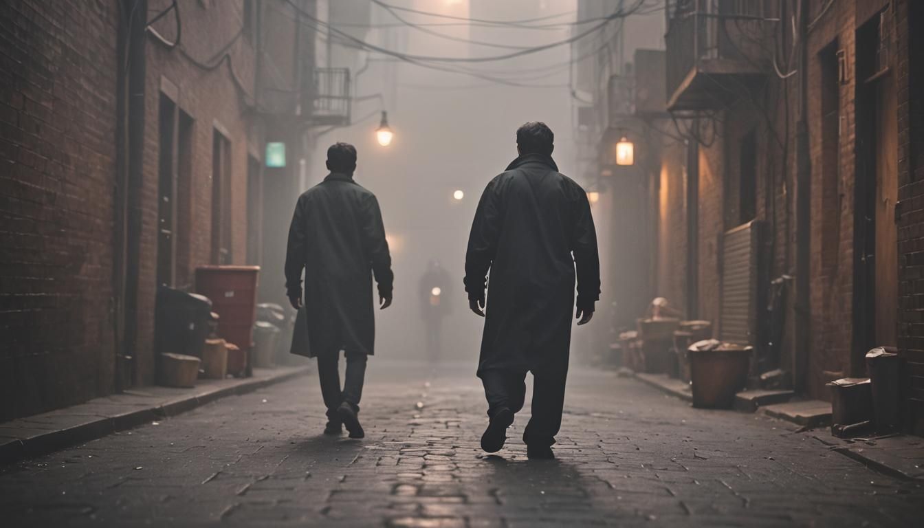 Mysterious Figure in Misty Back Alley: Professional Photogra...