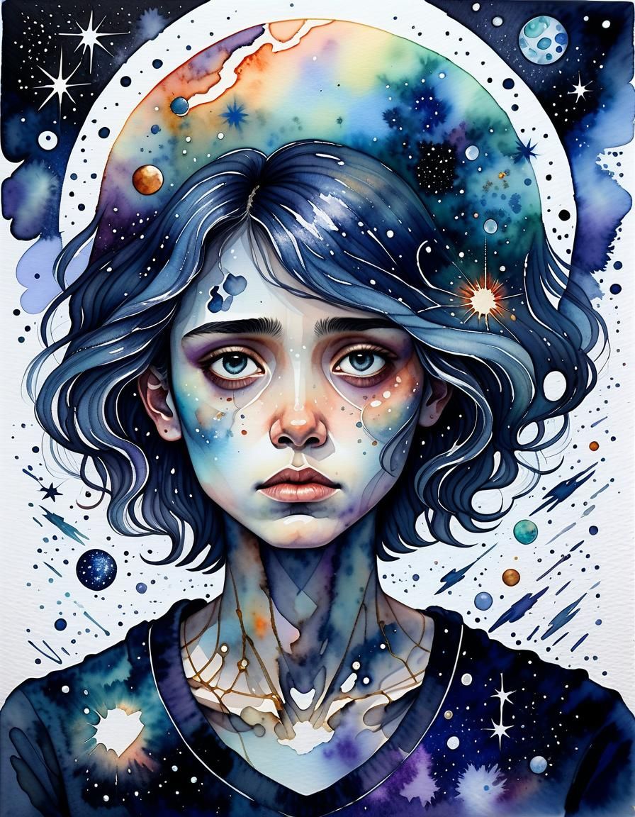 Watercolor Portrait of Exhaustion and Disappointment