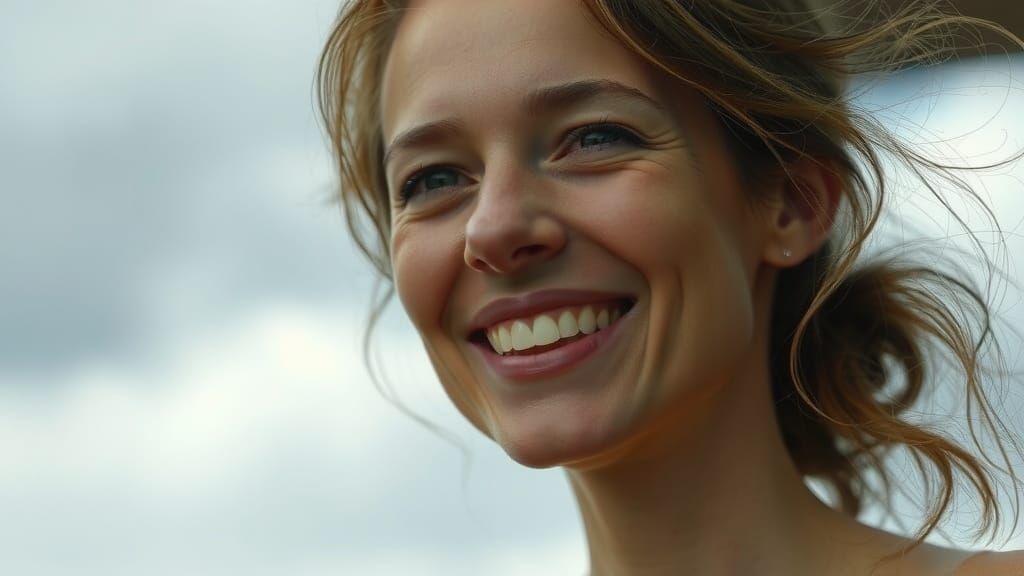 Joyful Smile in Soft Light, Expressive Textures