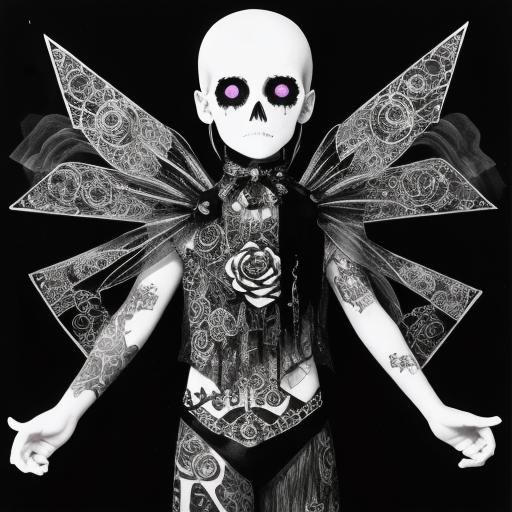 Surreal Crayon Drawing: Goth Woman in Darkness