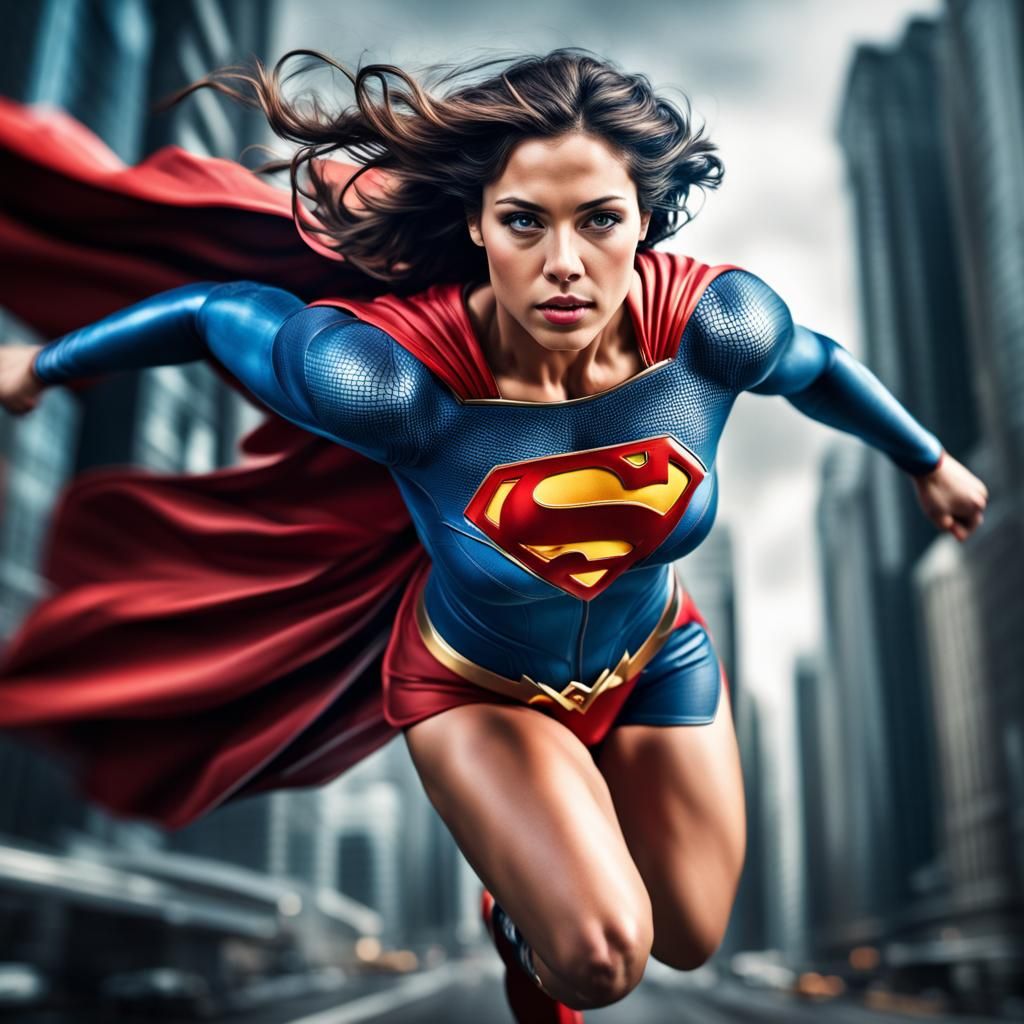 Hyperrealistic Superwoman Soaring at Super Speed