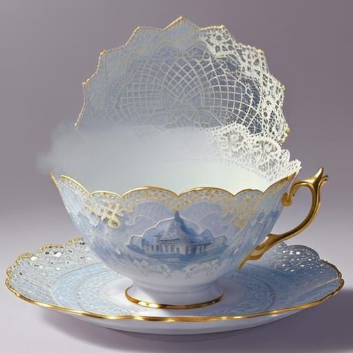 Lace Covered Teacup in Ethereal Fantasy Style