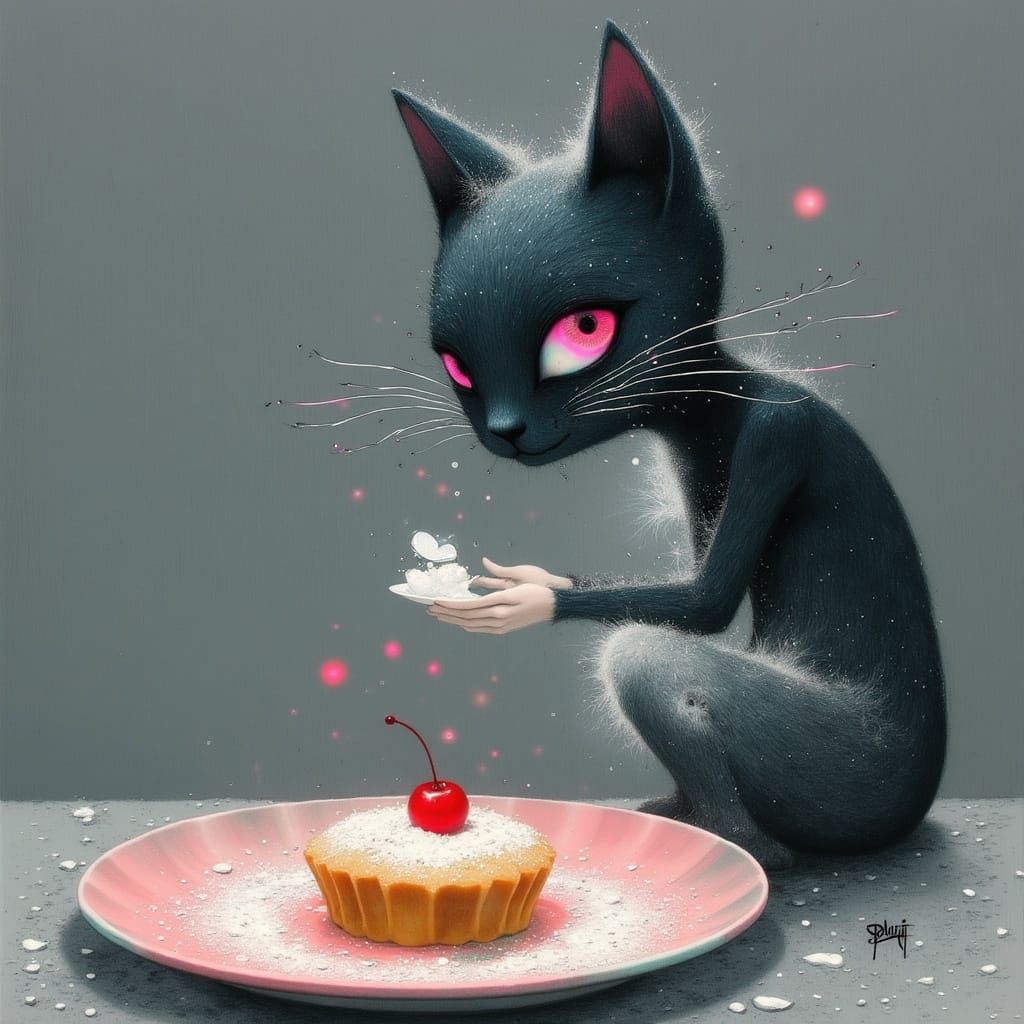 Enigmatic Cat Offers Magical Bakewell Tart in Whimsical Japa...