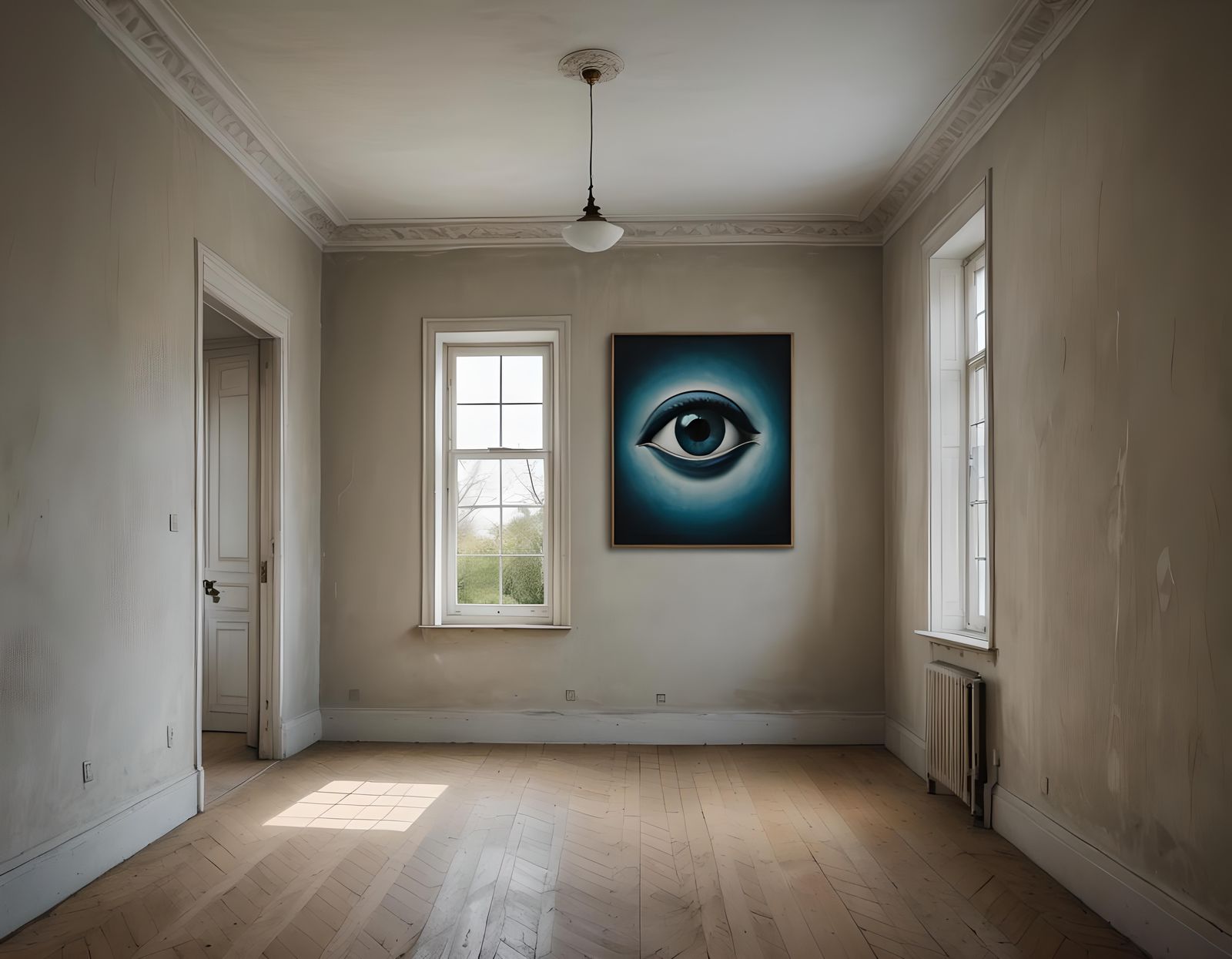 Empty Room with Surrealist Eye Painting
