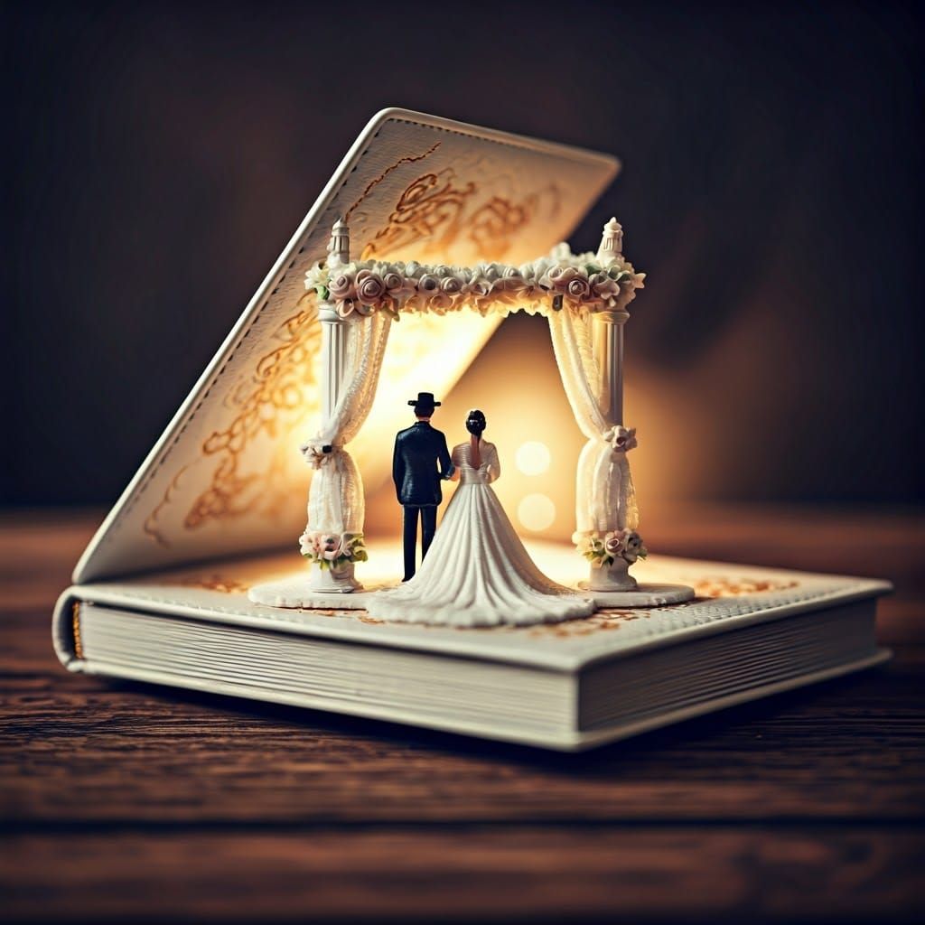 Miniature Chuppah Emerges from Ornate Leather Book