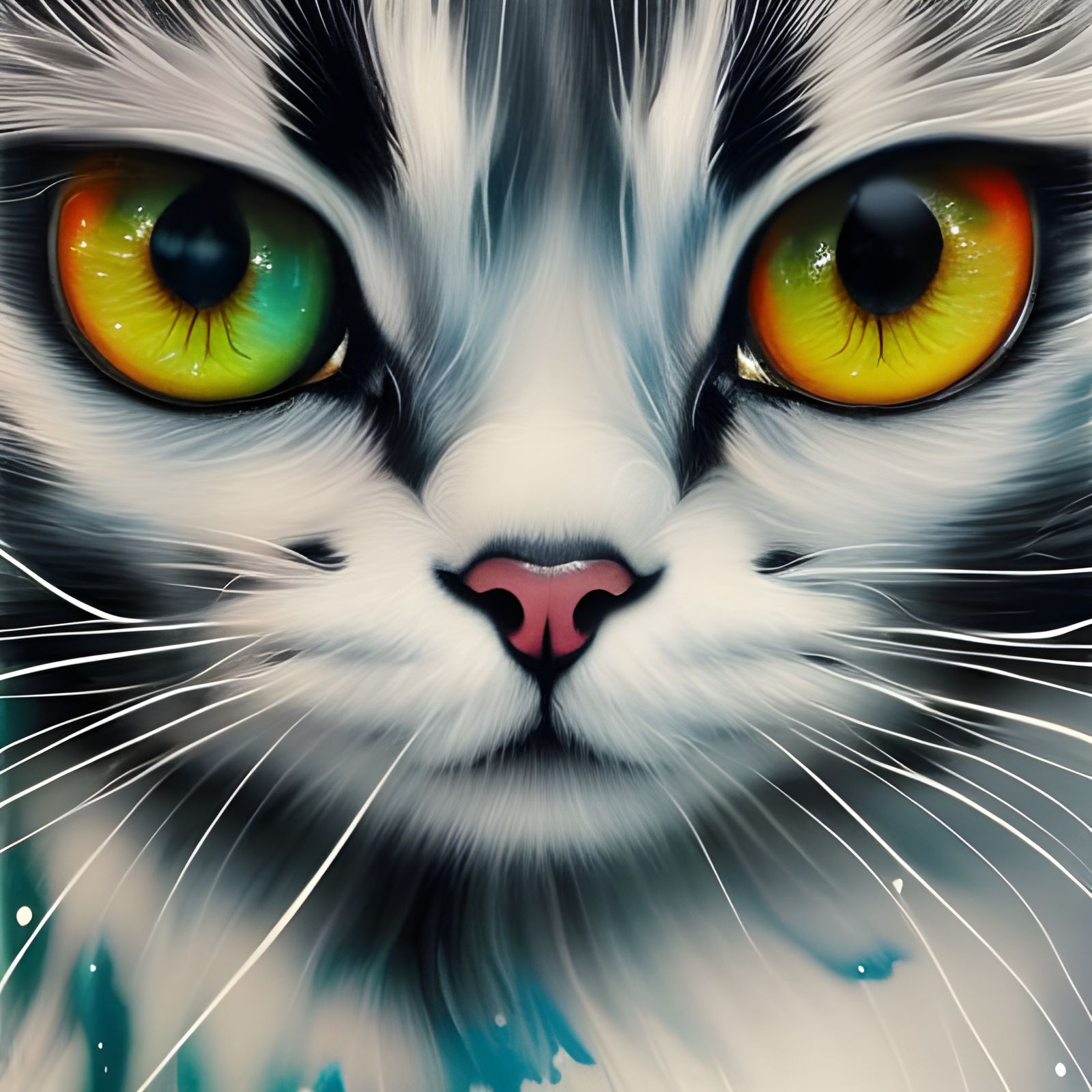 Chibi Kitten Close-up in Watercolor Art Style