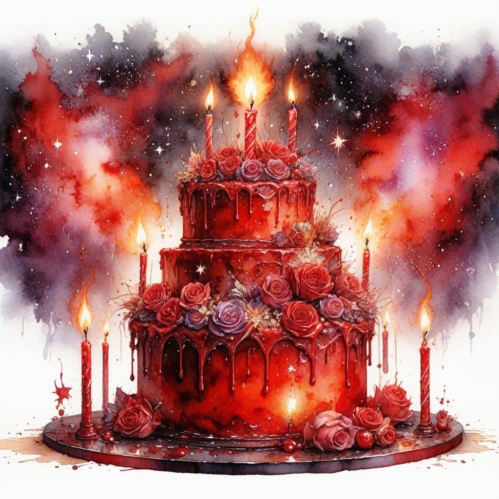 magical red big birthday cake