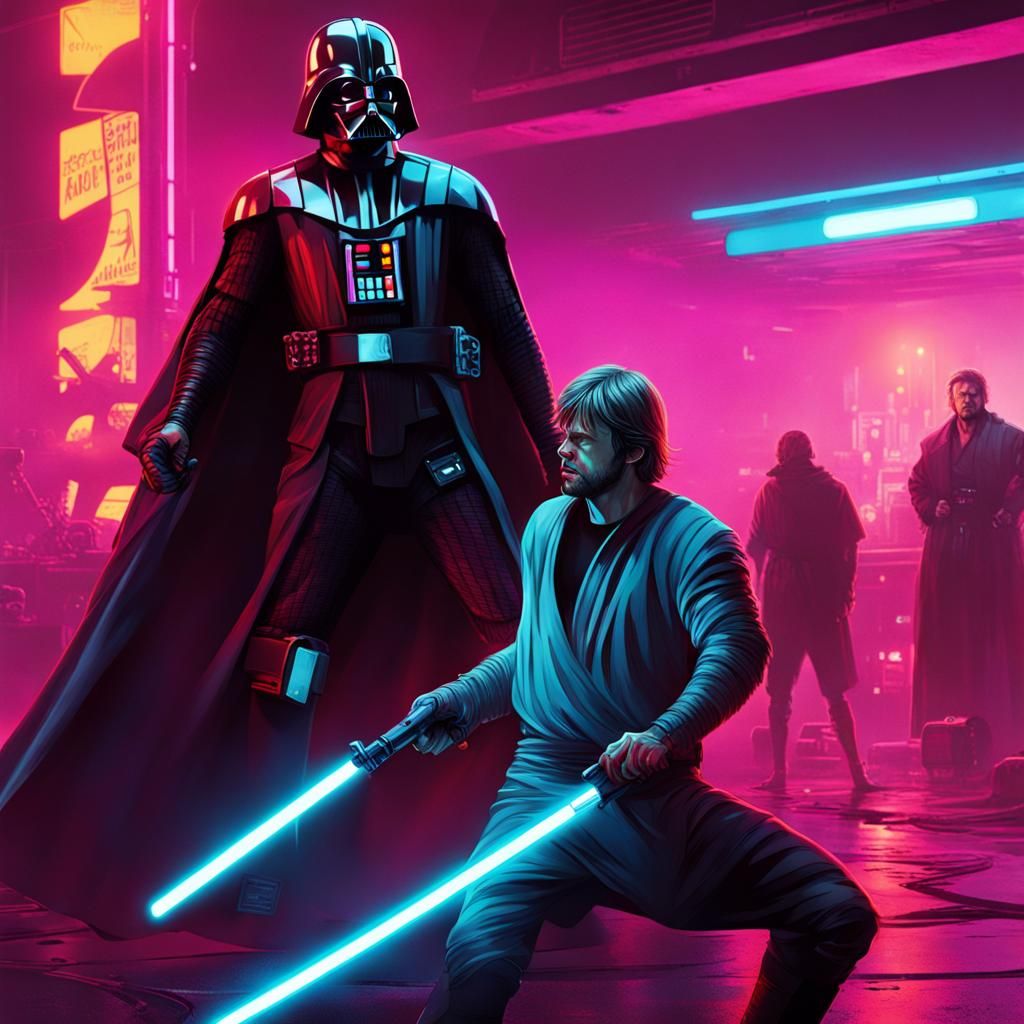 Darth Vader and Luke Skywalker Cyberpunk Fight