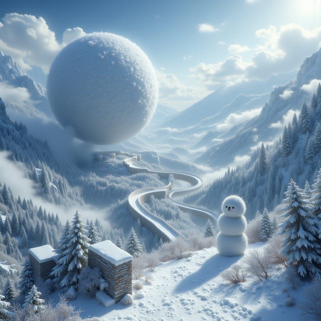 Epic Great Wall of China Snow Scene in Surreal Pop Art