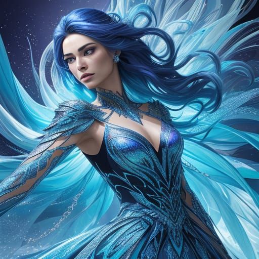 Woman in Shimmering Glass Dress