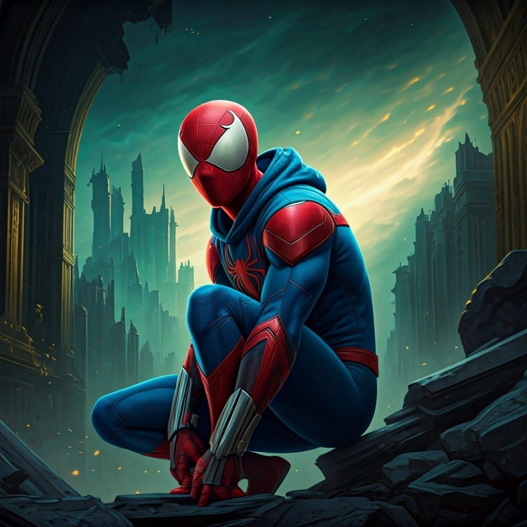 Scarlet Spider in Mystical Metropolis: Photorealistic Fantas...