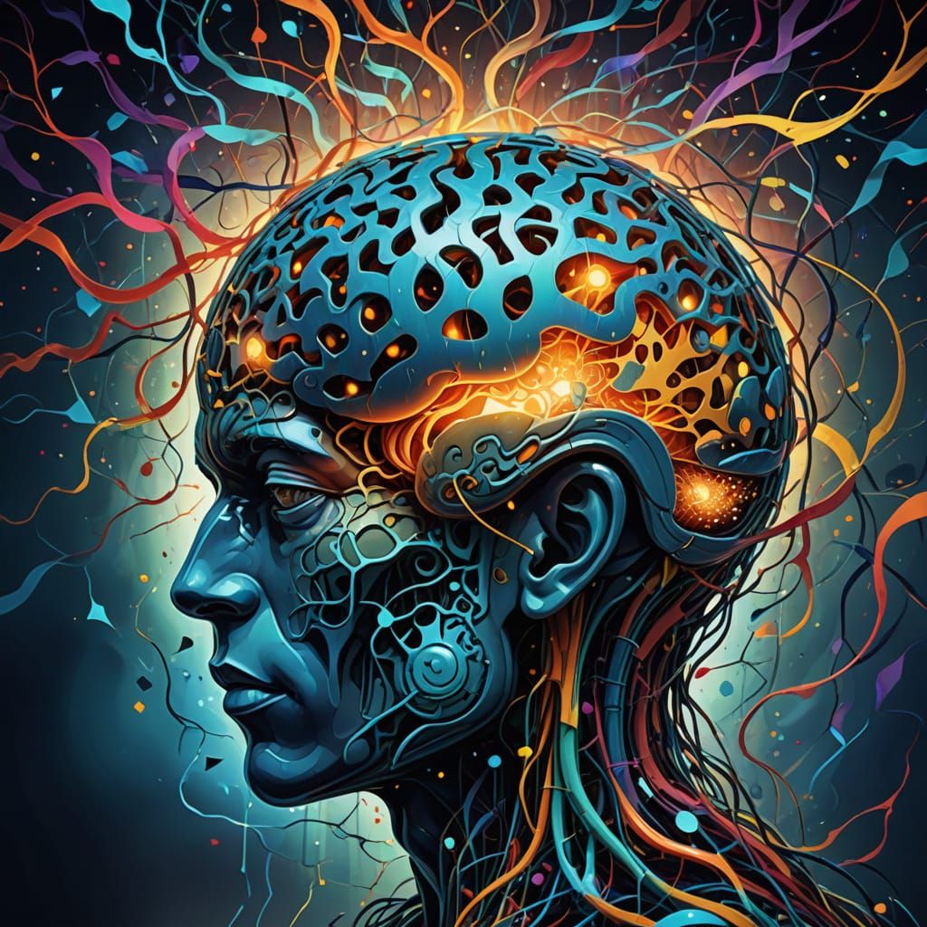 Surreal Digital Painting of a Glowing Brain and Abstract Ide...