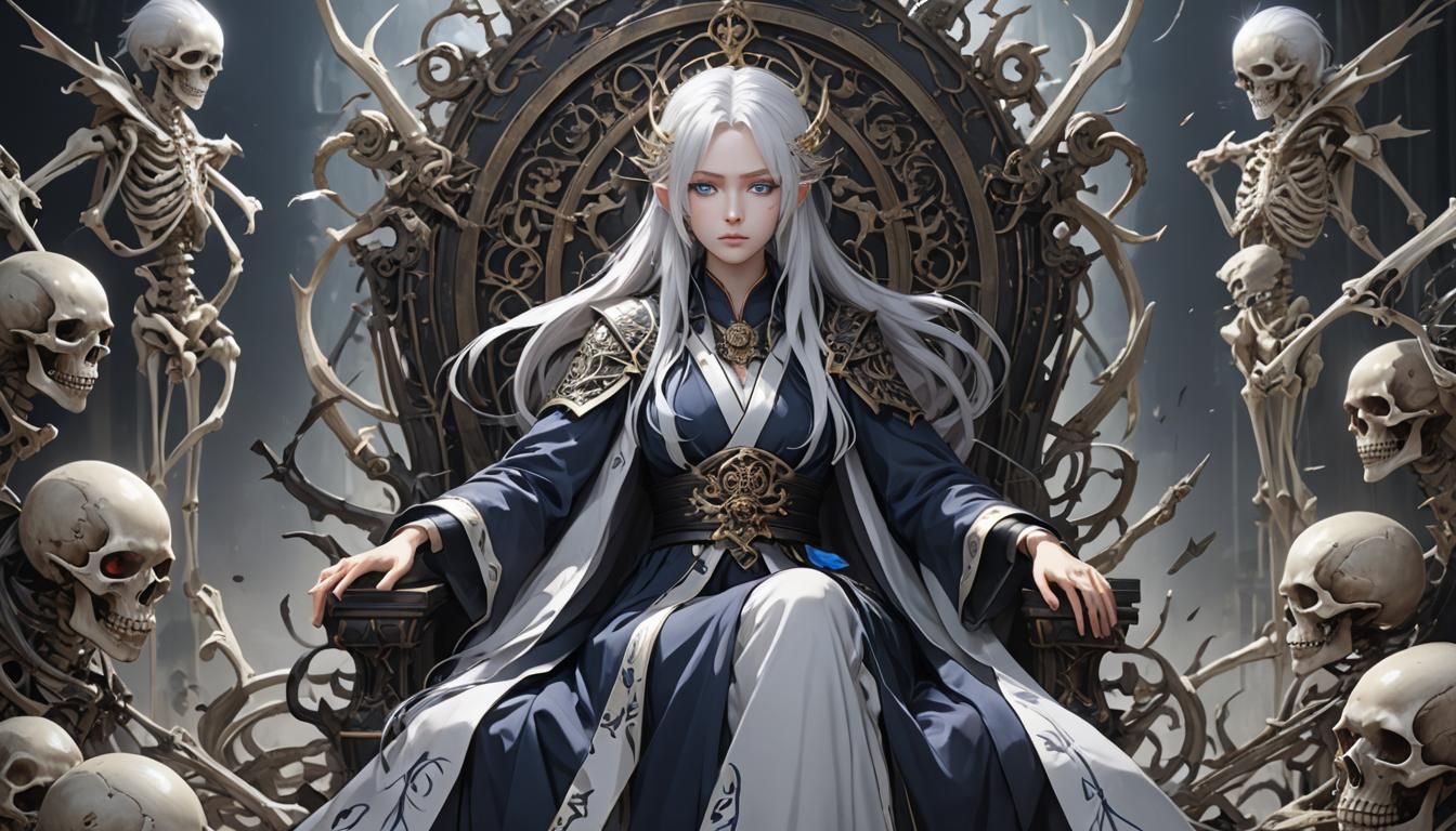 Goddess of Death on Bone Throne: Anime Art