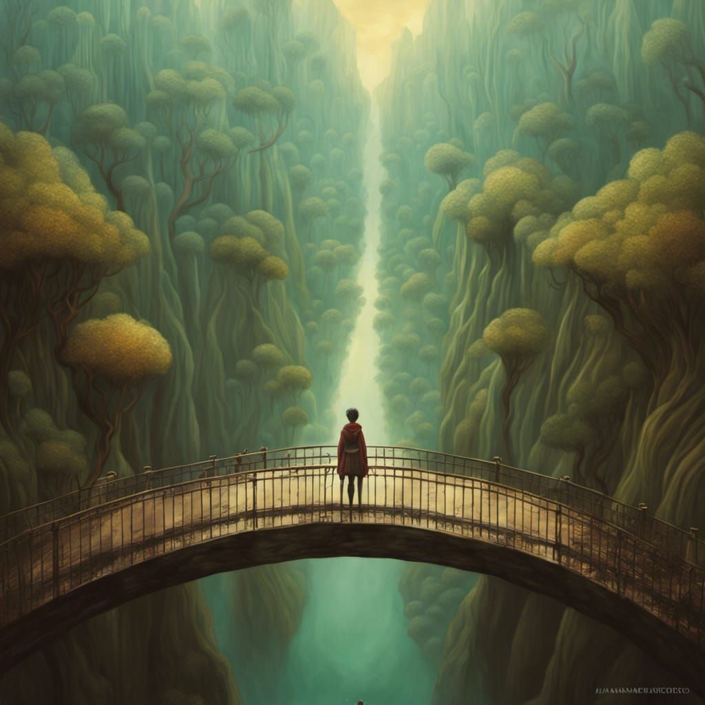 Surreal Bridge Scene in Detailed Matte Painting